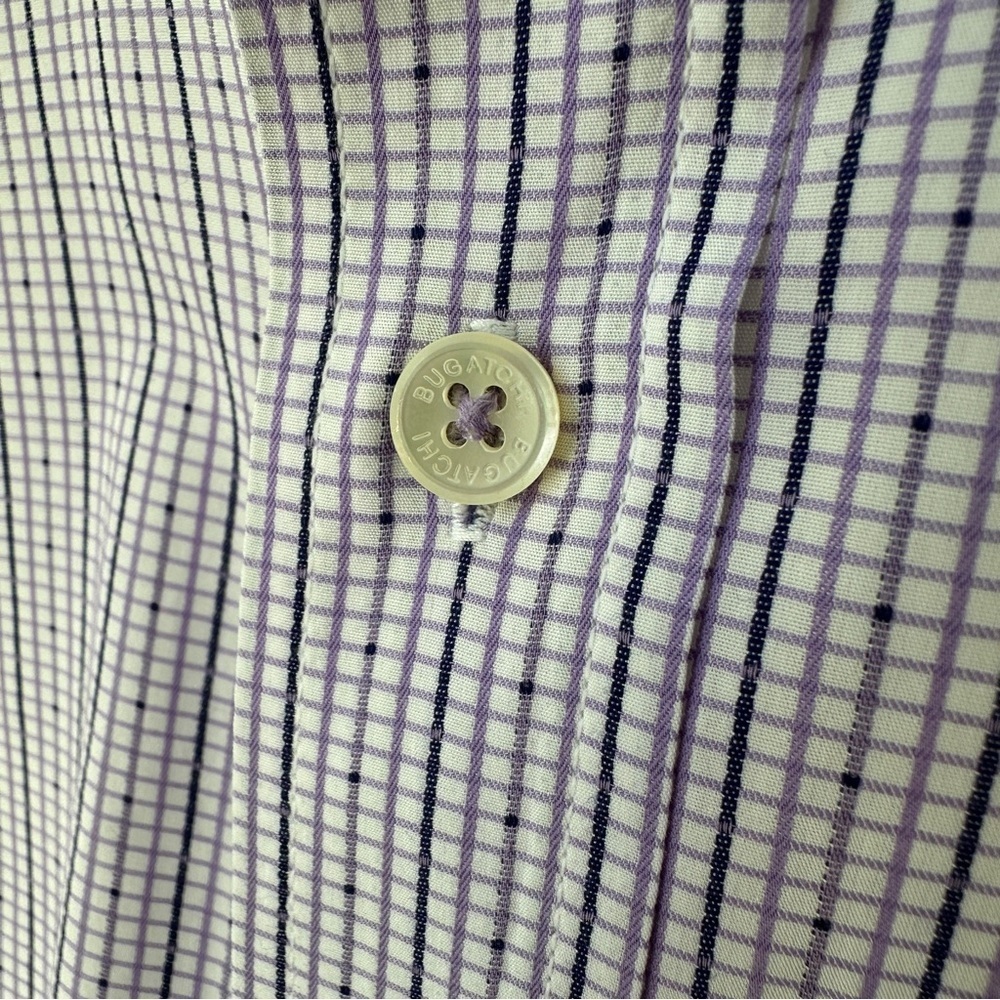 Bugatchi Men’s Purple and White Pinstripe Dress Shirt SZ Large - Picture 10 of 13
